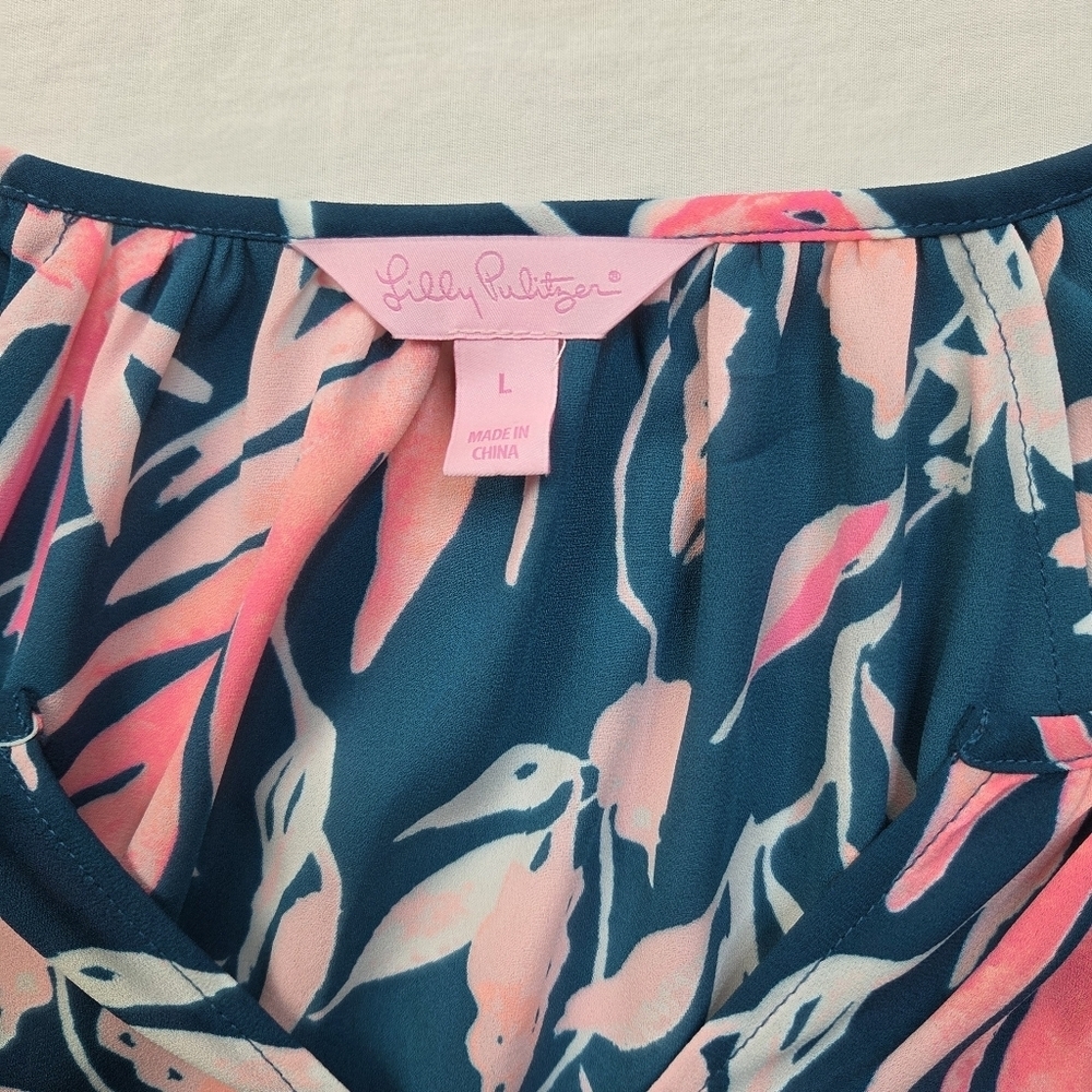 Lilly Pulitzer Amelia Floral Blouse Top Long Sleeve Off Shoulder V-Neck Size L - Picture 6 of 12
